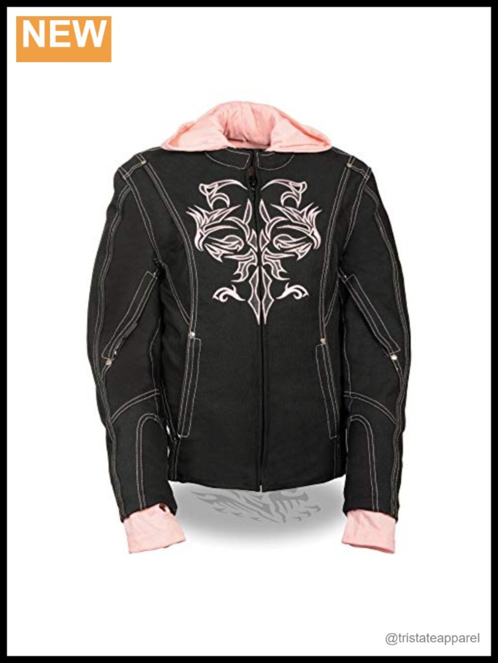 Nylon Fleece Hooded Jacket 3/4 Length Womens Motorcycle Riding Coat Reflective